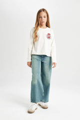 Girls Relax Fit Crew Neck Printed Long Sleeve School T-Shirt