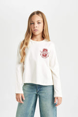 Girls Relax Fit Crew Neck Printed Long Sleeve School T-Shirt