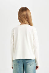 Girls Relax Fit Crew Neck Printed Long Sleeve School T-Shirt