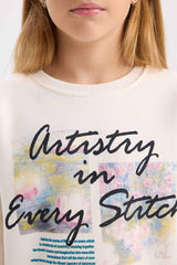 Girls Oversize Wide-Mould Crew Neck Printed Sweatshirt with Soft Furry Inside