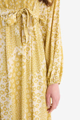 Patterned Belted Long Sleeve Maxi Dress