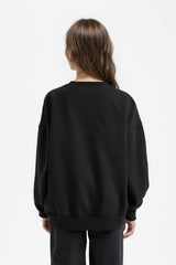 Girls Oversize Wide Pattern Crew Neck Printed Sweatshirt