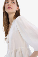 Regular Fit V Neck Modal Front Tie Long Sleeve Blouse