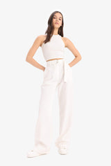 Double Pocket High Waist Standard Length Modal Wide Leg Trousers