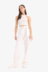 Double Pocket High Waist Standard Length Modal Wide Leg Trousers