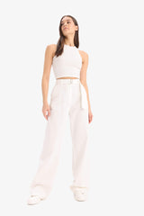 Double Pocket High Waist Standard Length Modal Wide Leg Trousers