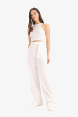 Double Pocket High Waist Standard Length Modal Wide Leg Trousers