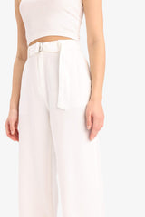 Double Pocket High Waist Standard Length Modal Wide Leg Trousers