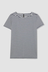 Regular Fit Boat Neck Striped Short Sleeve T-Shirt