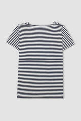 Regular Fit Boat Neck Striped Short Sleeve T-Shirt