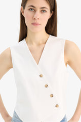 Regular Fit V Neck Cross Button Tencel Blazer Vest