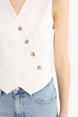 Regular Fit V Neck Cross Button Tencel Blazer Vest