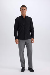 Slim Fit Polo Collar Poplin Long Sleeve Shirt