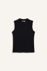 Crew Neck Sleeveless Black Tank Top