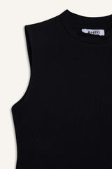 Crew Neck Sleeveless Black Tank Top