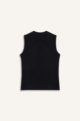 Crew Neck Sleeveless Black Tank Top
