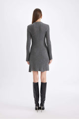 A Cut Bike Collar Long Sleeve Mini Sweater Dress
