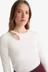 Slim Fit Narrow Cut Crew Neck Ribbed Long Sleeve T-Shirt