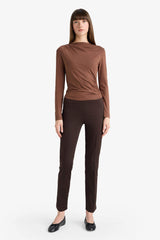 Slim Fit Narrow Cut Boat Neck Long Sleeve Blouse