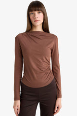 Slim Fit Narrow Cut Boat Neck Long Sleeve Blouse