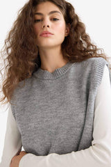 Regular Fit Basic Plain Crew Neck Knit Sweater