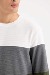 Regular Fit Crew Neck Color Block Jacquard Sweatshirt