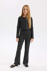 Girls 2-Piece Set Shiny Fabric Long Sleeve Top Bell-bottom