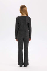 Girls 2-Piece Set Shiny Fabric Long Sleeve Top Bell-bottom