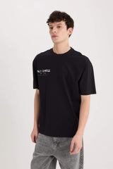 Boxy Fit Crew Neck Back Printed Short Sleeve T-Shirt