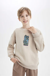 Boys Oversize Wide-Mould Crew Neck Printed Sweatshirt