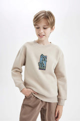 Boys Oversize Wide-Mould Crew Neck Printed Sweatshirt
