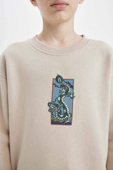 Boys Oversize Wide-Mould Crew Neck Printed Sweatshirt