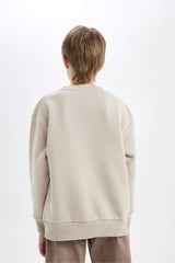 Boys Oversize Wide-Mould Crew Neck Printed Sweatshirt