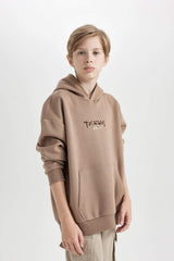 Boys Oversize Wide-Mould Back Printed Hooded Sweatshirt