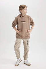 Boys Oversize Wide-Mould Back Printed Hooded Sweatshirt