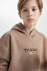 Boys Oversize Wide-Mould Back Printed Hooded Sweatshirt