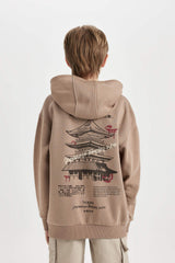 Boys Oversize Wide-Mould Back Printed Hooded Sweatshirt