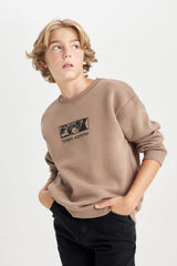 Boys Oversize Wide Pattern Back Printed Crew Neck Sweatshirt