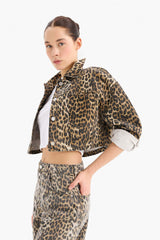 Oversize Fit Animal Patterned Gabardine Long Sleeve Shirt