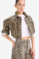 Oversize Fit Animal Patterned Gabardine Long Sleeve Shirt