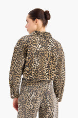 Oversize Fit Animal Patterned Gabardine Long Sleeve Shirt