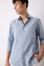 Regular Fit Polo Collar Striped Linen Long Sleeve Shirt