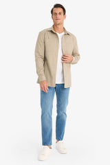 Regular Fit Polo Collar Gabardin Long Sleeve Shirt