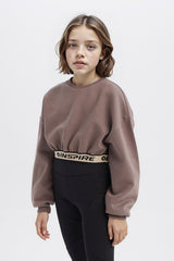 Girls Crop Crew Neck Printed Sweatshirt with Soft Fleece Lining