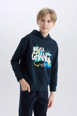 Boys Hooded Printed Sweatshirt with Soft Fleece Lining