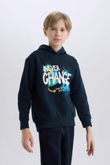 Boys Hooded Printed Sweatshirt with Soft Fleece Lining