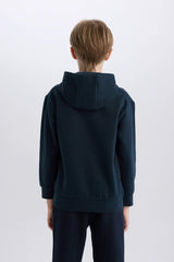 Boys Hooded Printed Sweatshirt with Soft Fleece Lining