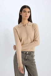 Regular Fit Polo Neck Basic Plain Knitwear Sweater