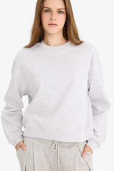 Regular Fit Crew Neck Thick Basic Plain Sweatshirt
