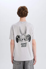 T-shirt with a round neck, with a print, straight cut, Looney Tunes